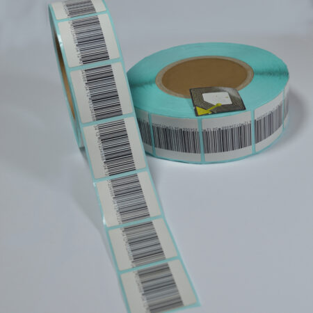 لیبل دزدگیر RF سایز 4*4 پشت آبی بارکددار (بسته 1000 عددی) — تصویر 1